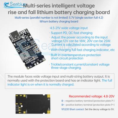 2S 3S 4S 18650 Fast Charging Module 4.5-15V 21V To 9V/12V 18W Step-Up Buck Charger for Lithium Battery with Smart Protection