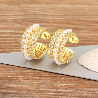 

Nidin Fashion Natural Freshwater Pearls Unique Design Elegant Gold/Silver Color Zircon C Earrings Jewelry Party High-grade Gift золотой