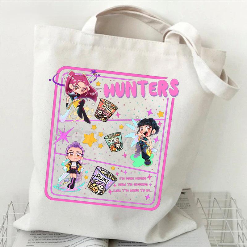 Demon Hunters Canvas Tote Bag Huntrix Girl KPop Shoulder Bag Saja Boys Zoey Rumi Mira Handbag For Daily Shopping School Commute