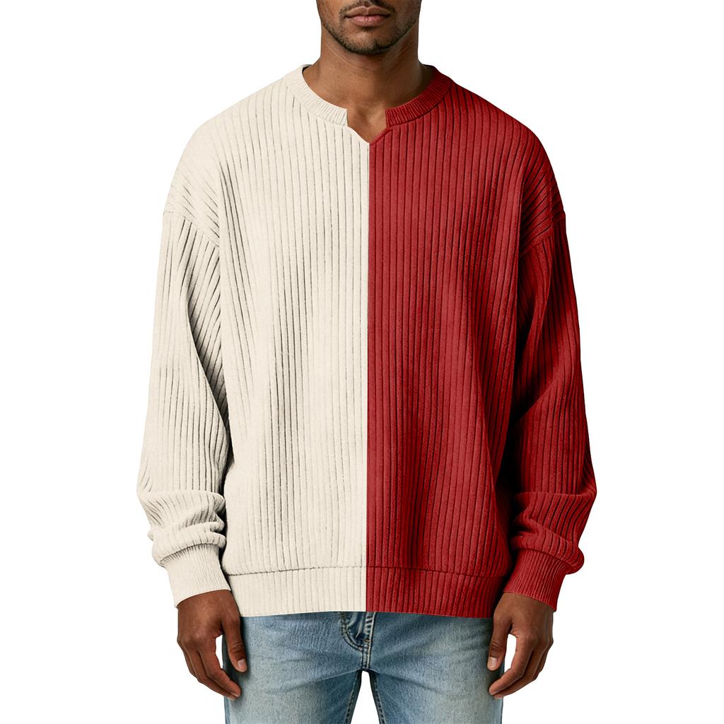 Herrfärg,Färgblockerad Snygg V-ringad Ribbstickad Långärmad T-shirt