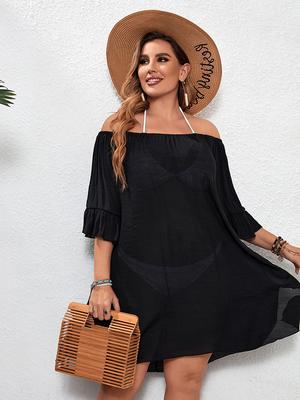 Damen Übergröße Strand Rüschen Überwurf Kleid Überwürfe Kleid Sommer Badeanzug Strandbekleidung Hemd Strand Kurzes Kleid Kleidung