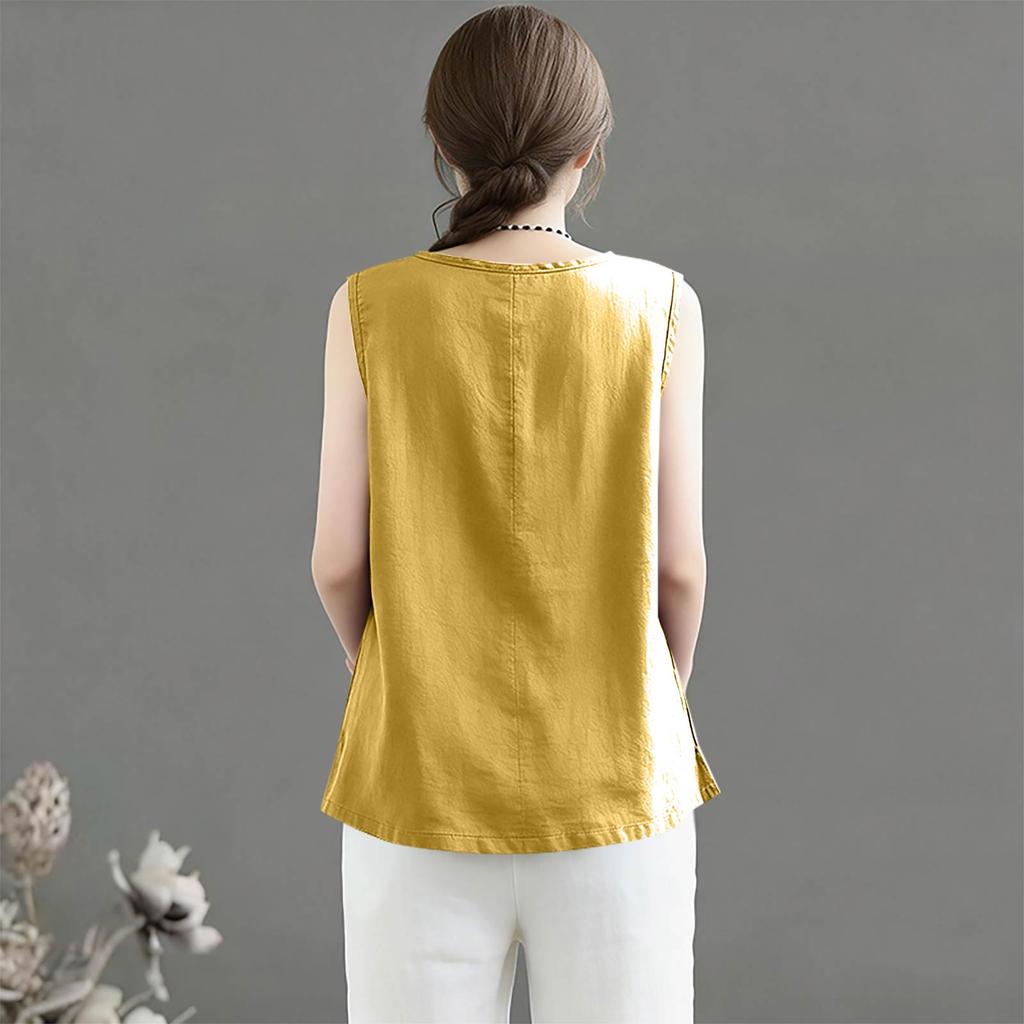 Women's Vintage Loose Fit Cotton Linen Blend Tank Top