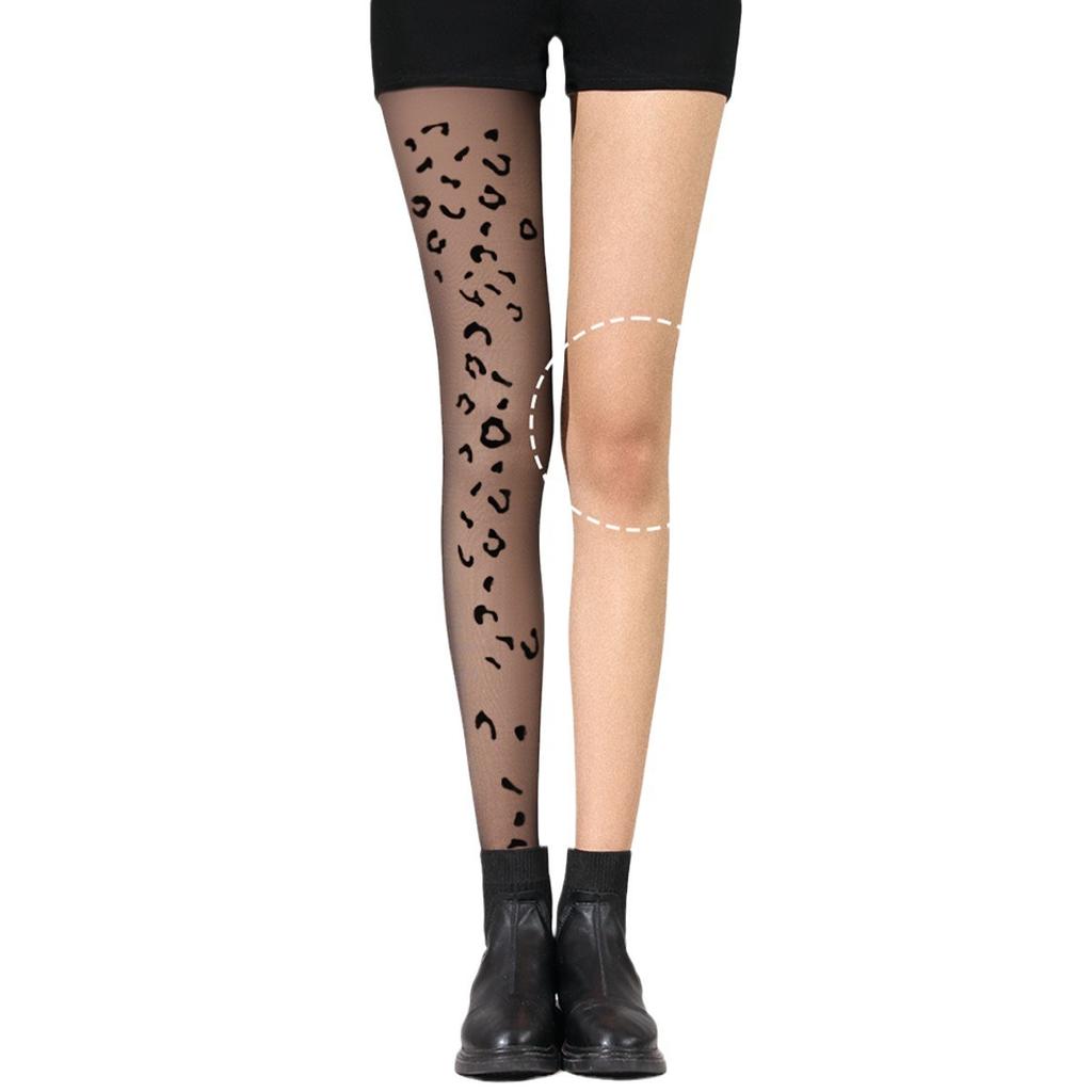Trendy leopard print sexy flocked black silk beautiful legs and thin stockings women's sexy thin black stockings