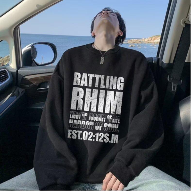 Men's Oversized Fleece-Lined Round Neck Sweatshirt - Thick Cotton, Trendy American Style, Casual Autumn/Winter Wear