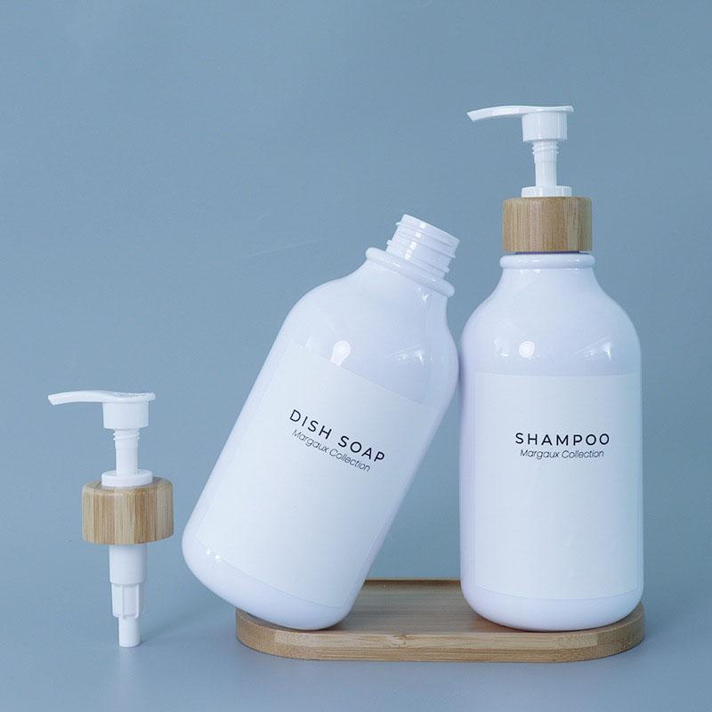 White Soap Dispenser Shampoo Bottl 500ml Bathroom Body Soap Bottle Large-capacity Lotion Bamboo Pump PET Empty Refillable Bottle