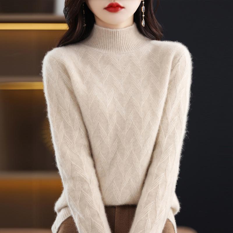 New Style of Wool Sweater, Semi-high Neck Thickened Warm Knitted Base Layer Sweater for Women