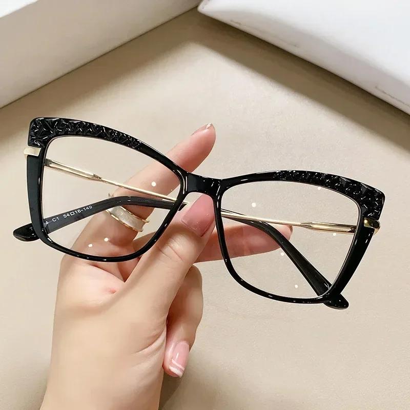 Women Anti Blue Light Glasses Fashion Cat Eye Crystal Cut Optical Eyeglasses Computer Eyewear Myopia Glasses Frame