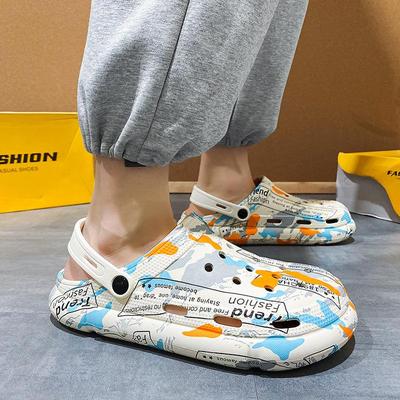 Men'S Hole Shoes Non-Slip And Wear-Resistant Outer Wear Dual-Purpose Sandals Camouflage Printing Casual Beach Slippers Men