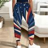 Women Plus Size American Flag Printed Jogger Pants Drawstring Waist Side Pockets Cuffed Ankle
