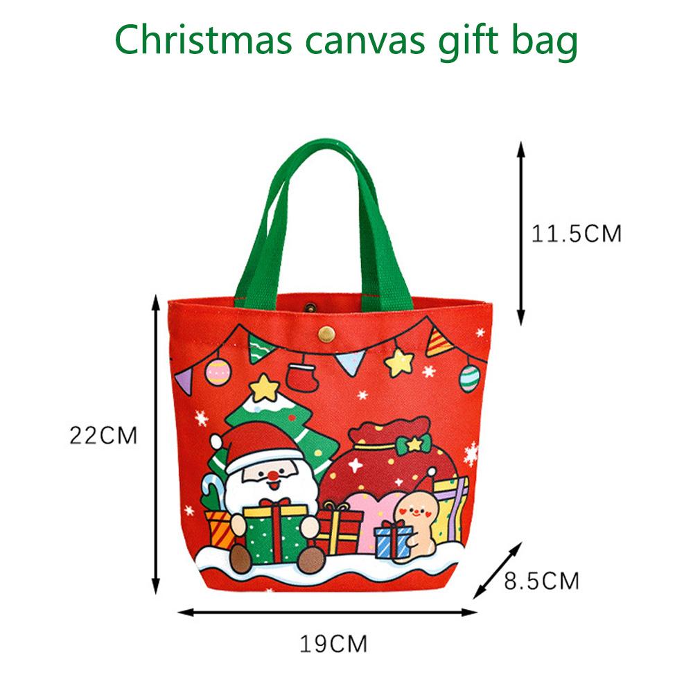 Christmas Gift Bags Reusable Canvas Tote girl & Women, Festive Santa Snowman Pattern with Snap Closure, Shopping, and Daily Use