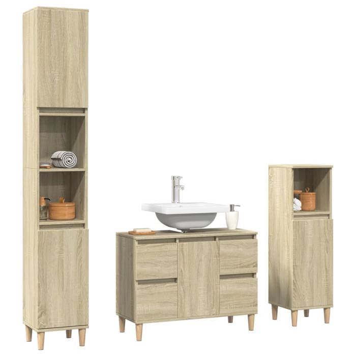 VidaXL 3-piece Bathroom Furniture Set Sonoma Oak, Bathroom Cabinet, Bathroom Cupboard, Furniture 3307671