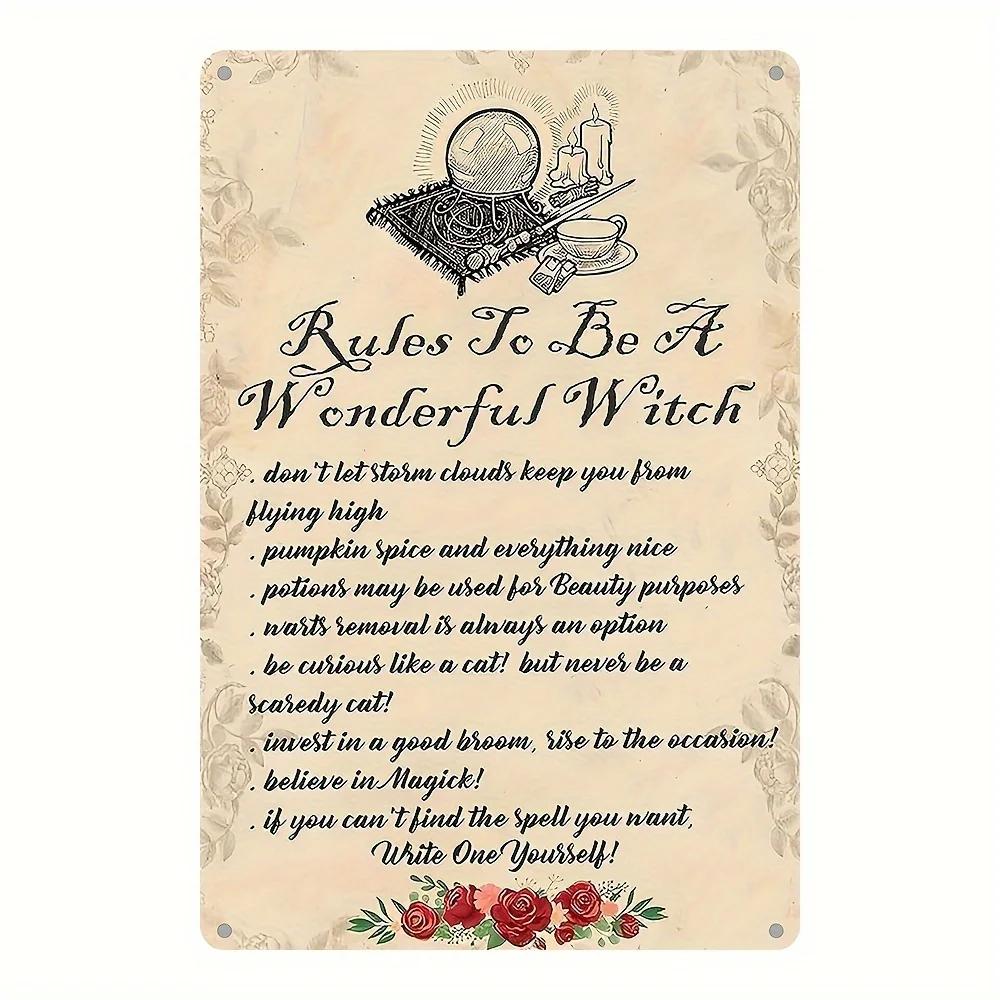 The House Witch Rules Halloween Halloween Decoration Metal Tin Sign Vintage Plaque Decor Wall Art Wall Room Home Restaurant