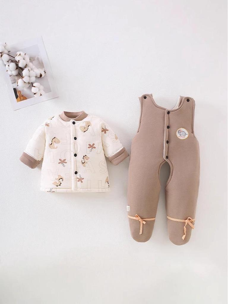 Unisex Neugeborenen Rosa Baumwollgepolsterter Winteranzug mit Jacke und Hosen mit offenem Schritt