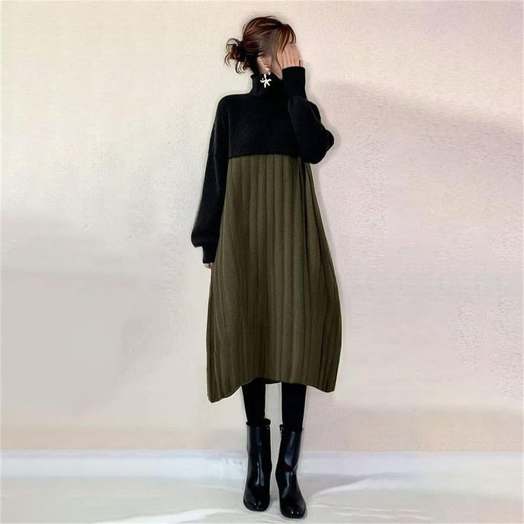 YUANYUAN Knit Dress with a Split Long and Pleated This Versatile Dress Features a High Long and Pleats for a Relaxed Perfect for Everyday Perfect for