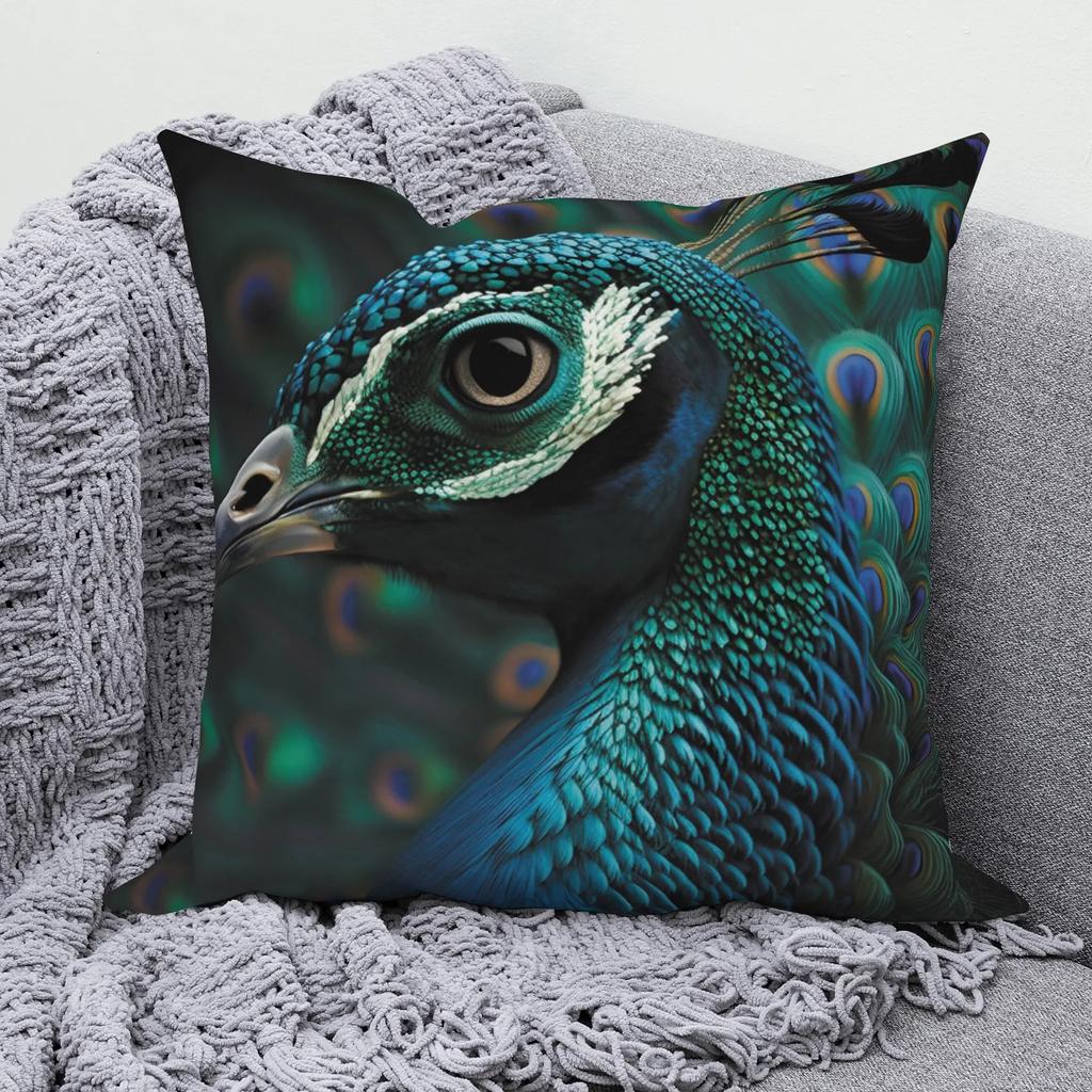 Blue peacock pattern pillowcase modern home bedroom living room sofa cushion cover 45x45cm peach skin pillowcase
