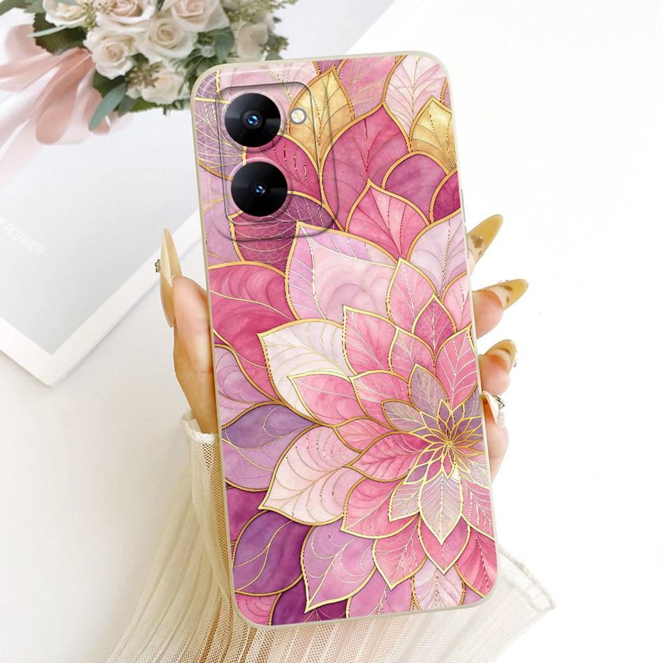 For Realme V30 V30t RMX3618 RMX3619 Cute Cat Flower Cartoon Phone Case For RealmeV30 V30T 5G Soft Silicone Cover Bumpers