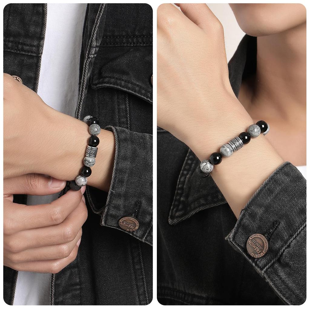 Pulseira Pedra Natural Pedra de Poder Obsidiana Pedra Vulcânica Pedra Mapa Natural Pedra de Nascimento Pulseira de Jade Grande para Homens Energia Fria Presente Popular