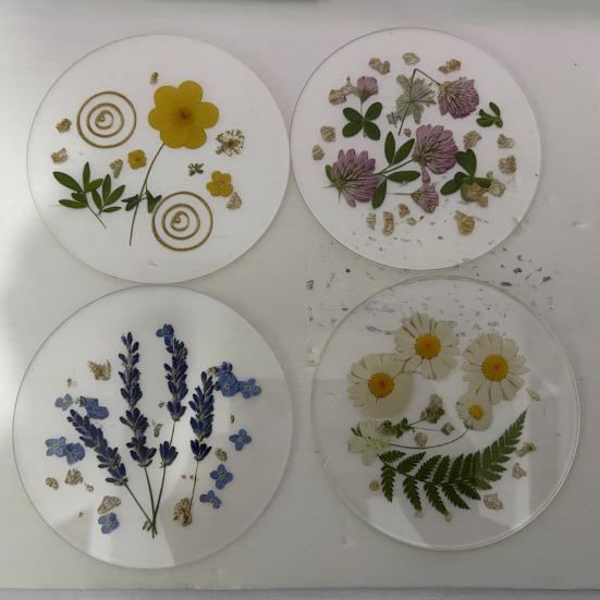 4Pcs Acrylic Dried Flower Coaster Heat-Resistant Waterproof Cup Mat Transparent Non-Slip
