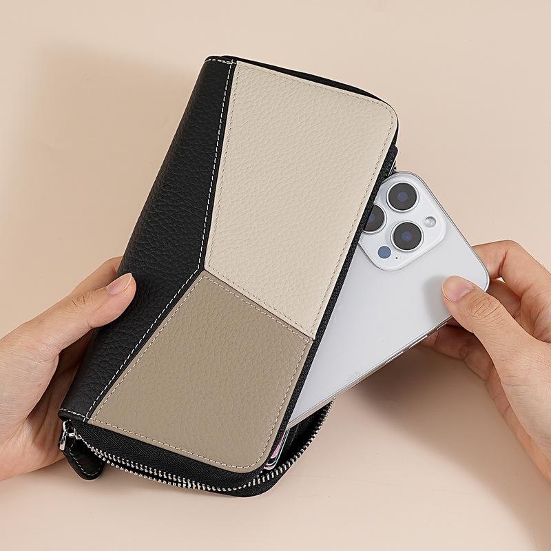 RFID Organ Card Bag Men's and Women's Long Wallet Leather Hollow Zipper Card Clip Color Matching Multifunctional Credit Card Bag