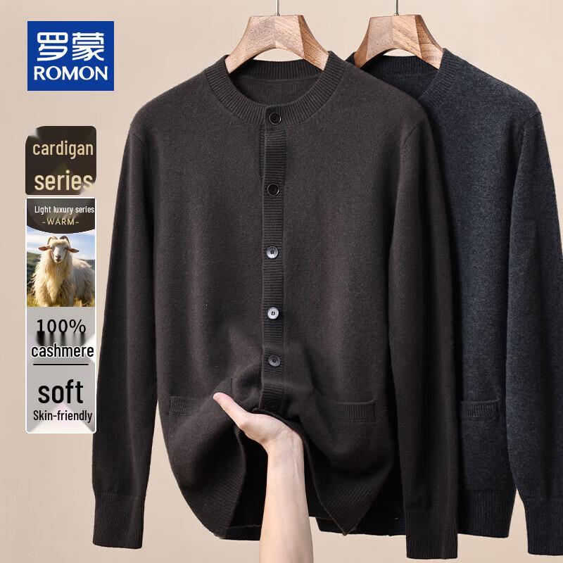 

ROMON Men s 100% Cashmere Round Neck Cardigan 3XL