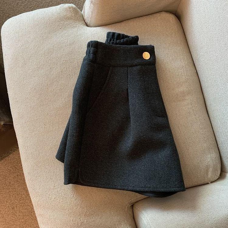 Women's Elastic High Waist Wide Leg Woolen Pants with Slimming Slit, Autumn/Winter Loose Fit.