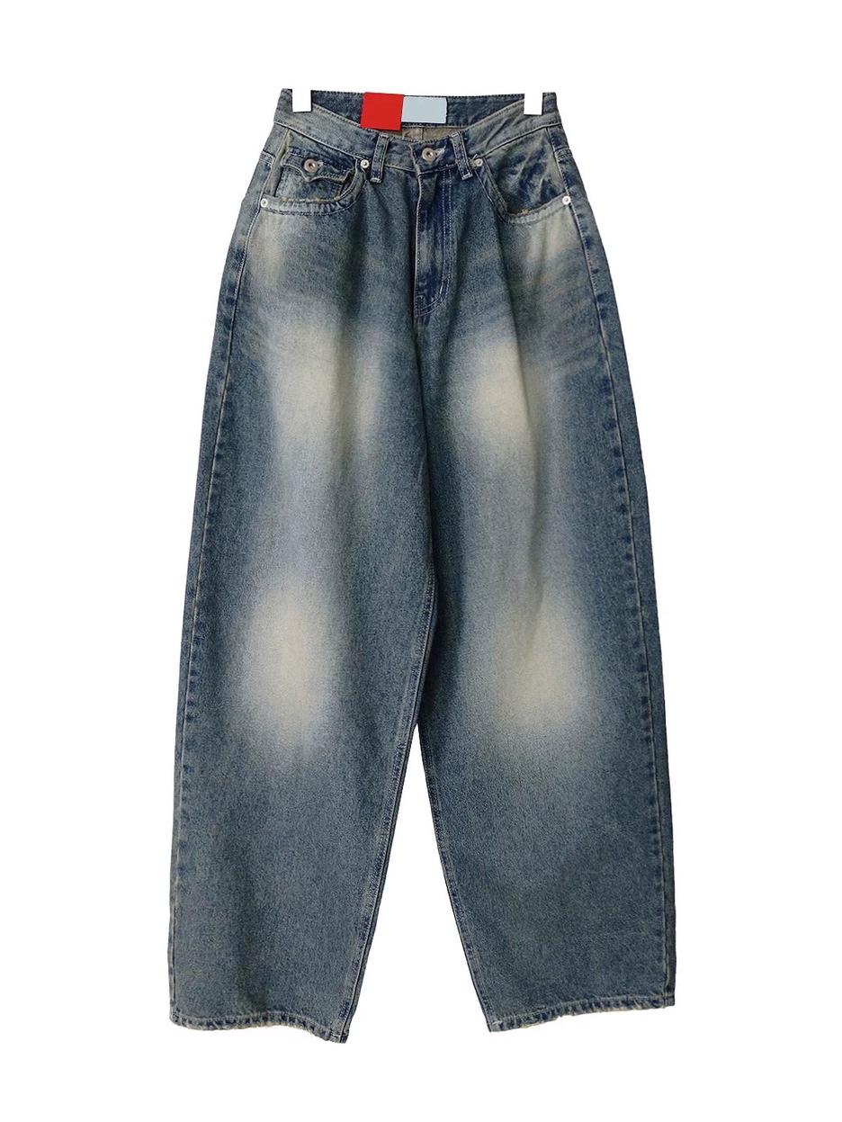 Spring 2026 Korean Style Ryu Ji-min Inspired Loose Retro Distressed Slimming Denim Jeans Medium