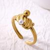 Stainless Steel Pearl Joint Ring for Women18K Gold Plated Minimalist Geometric Adjustable Finger Ring Wedding Christmas Jewelry