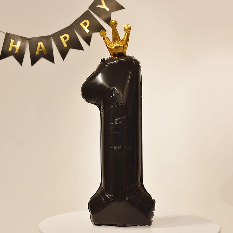 40” Black Crown Birthday Number Balloons - First Birthday Party Photo Props & Decoration
