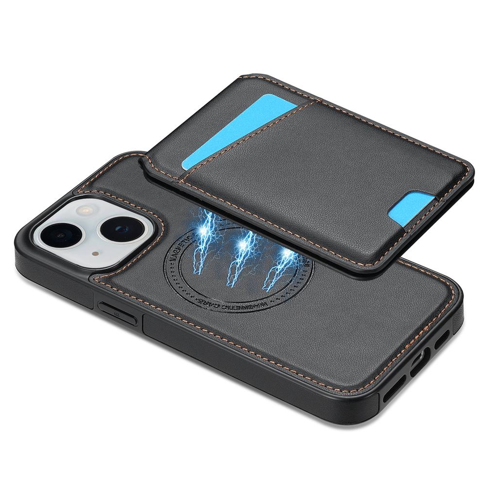 For iPhone 15 Case Compatible with MagSafe Detachable Card Holder Kickstand Leather Phone Back Cover
