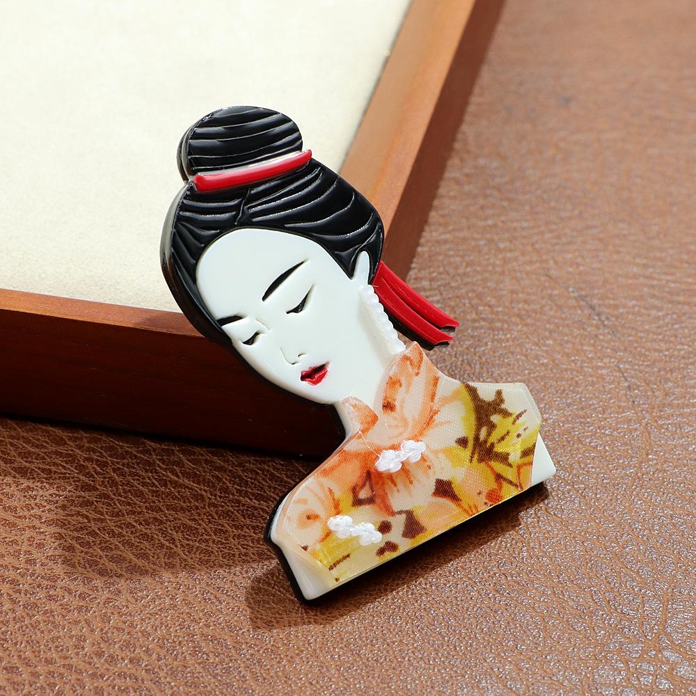 Handmade Splicing Acrylic Sheet Chinese Style Cheongsam Girl Brooch
