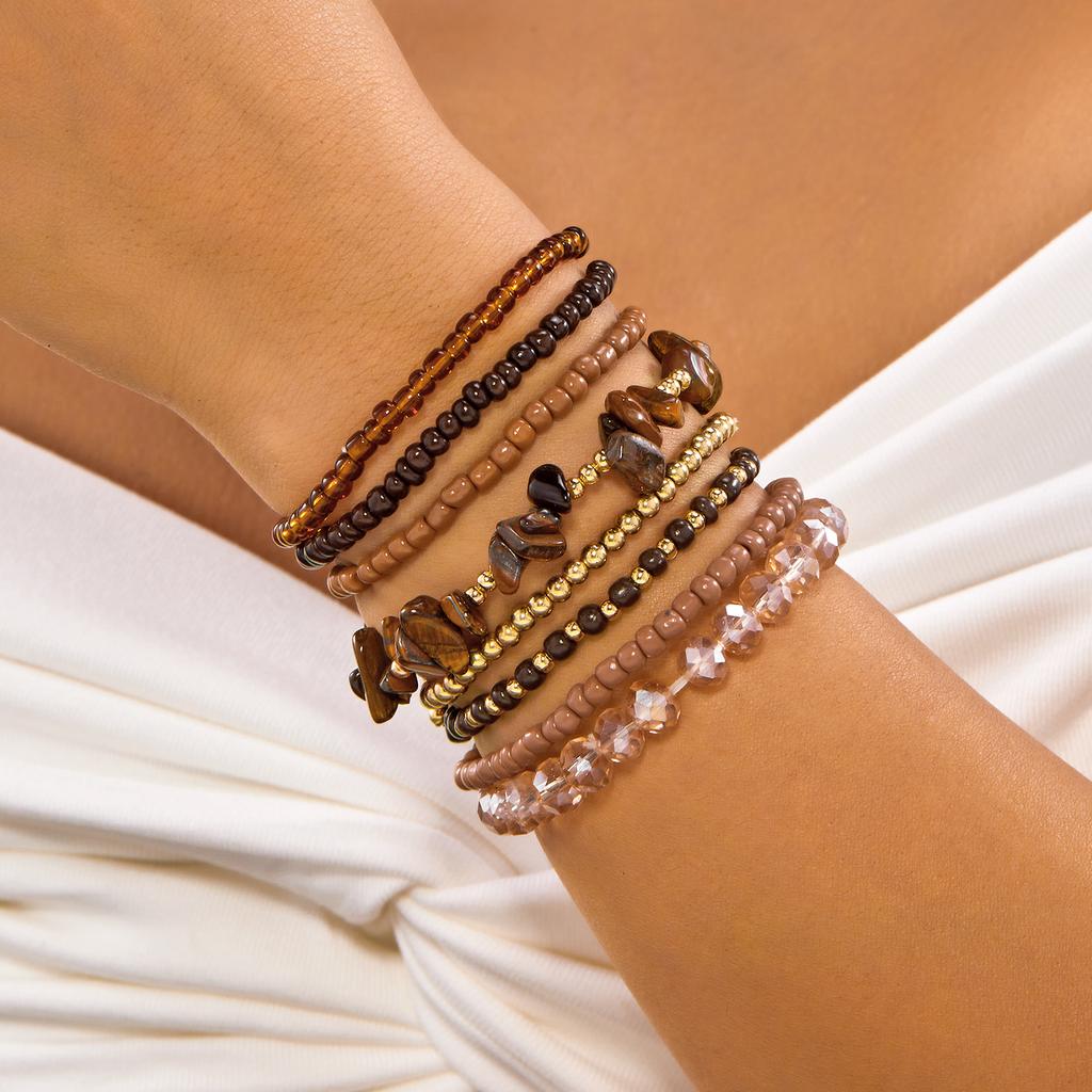Creative Artistic Crystal Gravel Beaded Bracelet Set for Women Vintage Bohemian Stacked Bracelet Girls Party Jewelry Gifts