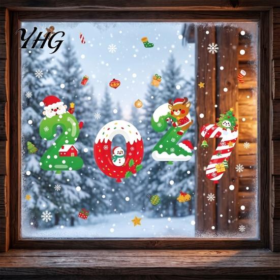 Santa Claus Snowman Elk Decals 4 Sheets 2027 Christmas New Year Window Clings, Double Sided Static Sticker with Event Scene Accessories Reindeer