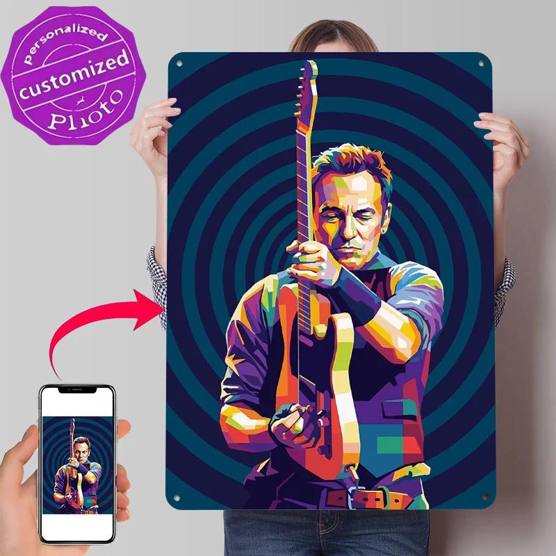 Bruce Springsteen Pop Art Portrait D Texture Printed Poster Custom Vintage Metal Tin Plate Sign for Wall Art Decoration Garage
