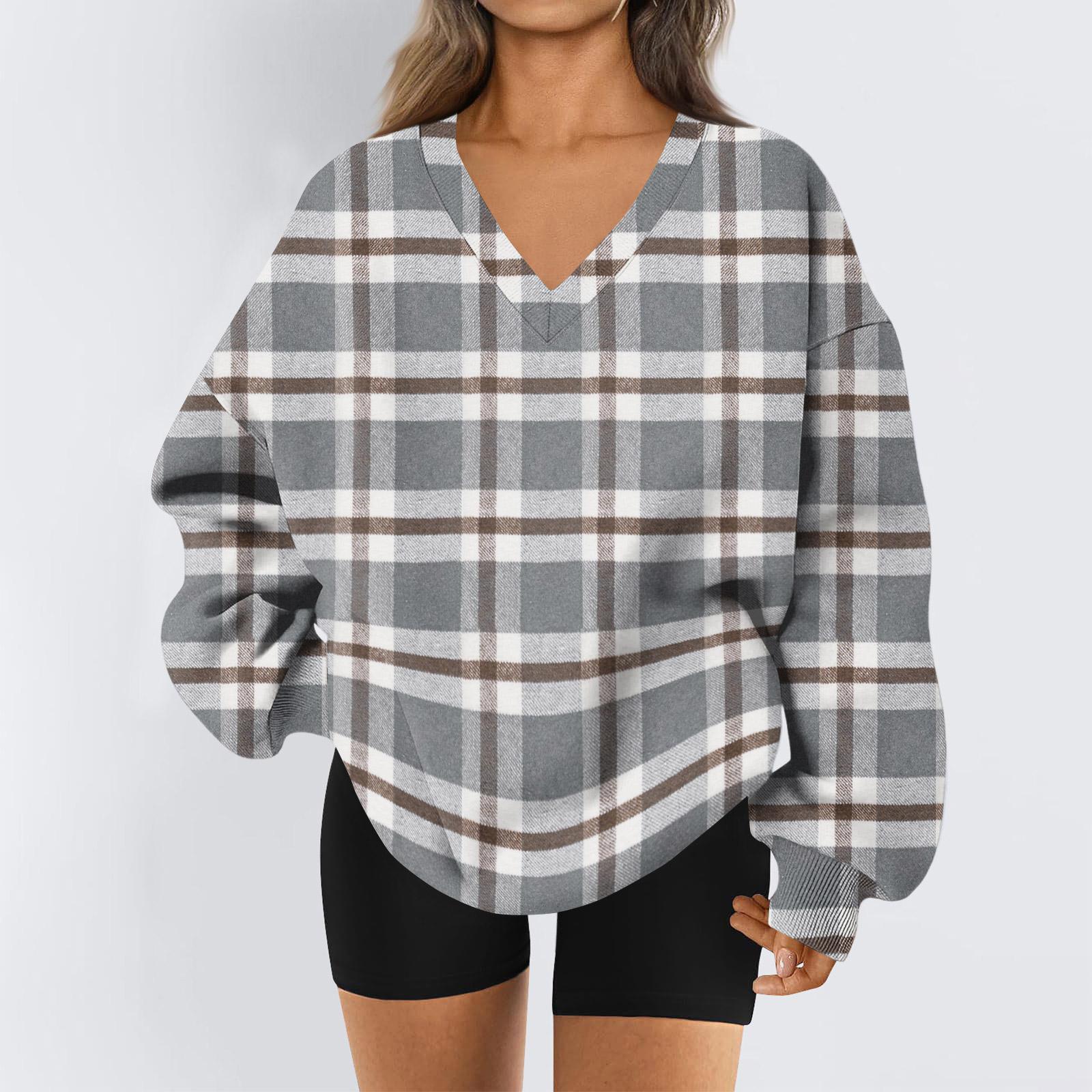 

Женская толстовка, спортивная фланелевая толстовка с длинным рукавом, повседневная толстовка с V-образным вырезом XXL