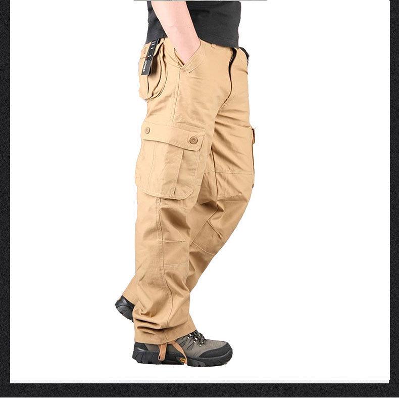 Men's Outdoor Cargo Pants: Loose Fit, Multi-Pocket, Straight-Leg, Large Size.