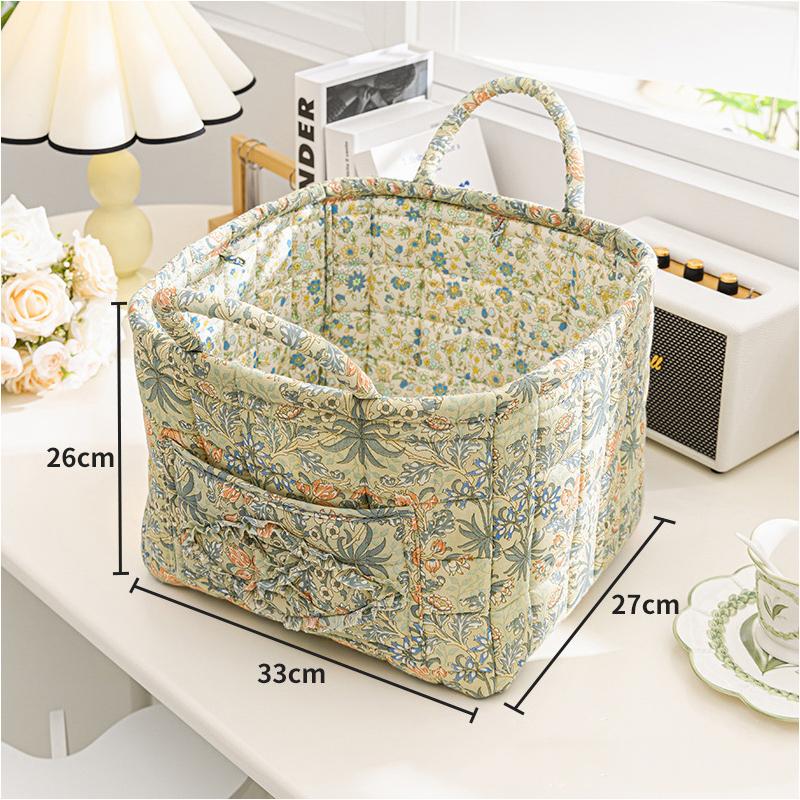 Floral Large Capacity Fabric Laundry Hamper with Easy Carry Handles Rural Pastoral Style Clothing Storage Baskets Home Organizer