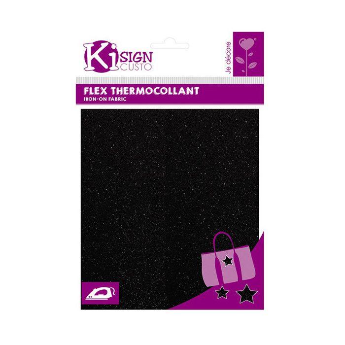 Tissu thermocollant - Ki-Sign - Noir - 15x20 cm - Paillettes - Idéal pour customisations