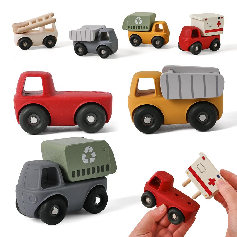 Teething Toys Baby Engineering Car Montessori Silicone Car Toys Ambulance Tipper Truck Newborn Baby Things Teether Toy Car Gifts