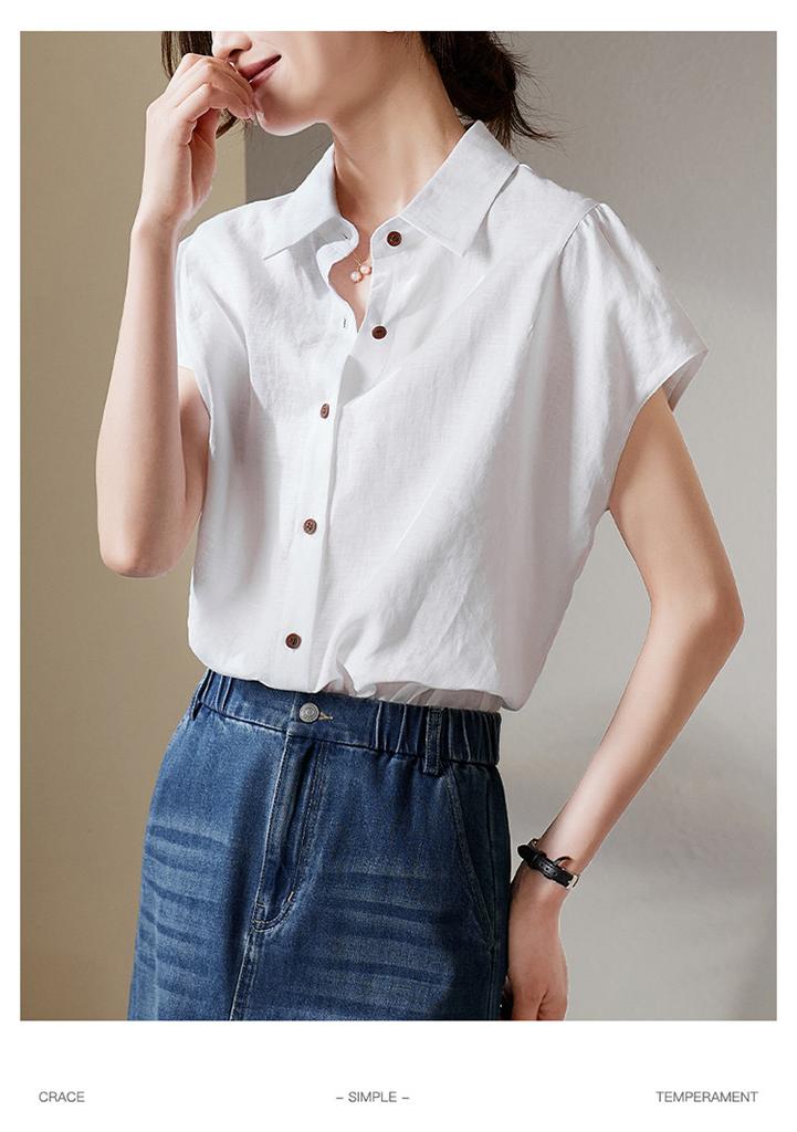 Breathable linen short sleeved shirt for women's 2026 summer commuting and leisure versatile short top
