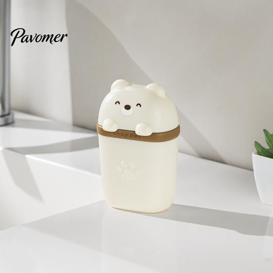 Durable Soap Storage Case Cute Bear Box with Lid, Plastic Holder Protector for Business Trips Drainage Design, Portable Travel Home And Dish Gym