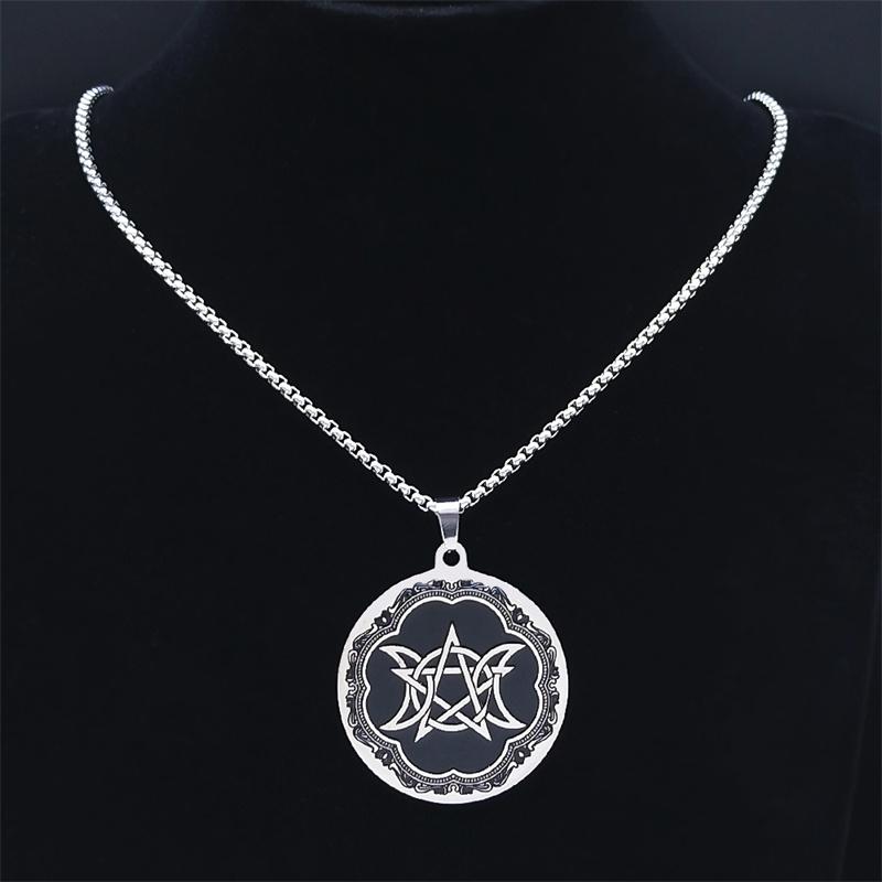 Triple Moon Pentagrams Pendant Necklace Stainless Steel Divination Astrology Necklaces Pagan Jewelry collares para mujer N7756S2