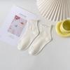 BMW New Spring/autumn Women's Mid-calf Socks, Pure Cotton Solid Color Versatile Knee-high Socks, Scrunch Socks, White Long Socks