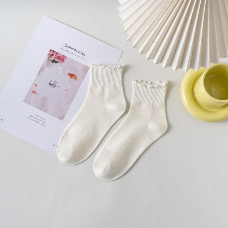 BMW New Spring/autumn Women's Mid-calf Socks, Pure Cotton Solid Color Versatile Knee-high Socks, Scrunch Socks, White Long Socks