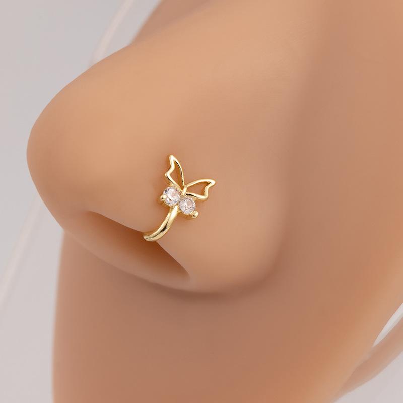 No Perforation Nose Ring Simple Gold Silver U-Shaped Nose Clip Butterfly Love Snowflake Diamond Nose Decoration Cartilage Clip