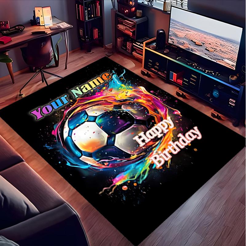 1PC Custom Name Soccer Birthday Celebration Theme Floor Mat Ideal for Living Room, Game Rooms, Office, Bedroom,Floor Mat Playful Design