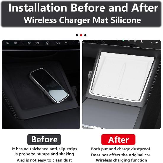 4PCS Center Console Wireless Charger Mat Silicone For 2025 Tesla New Model Y Juniper Cup Holder Ert, Screen Edge Protector Frame, Rear View Mirror
