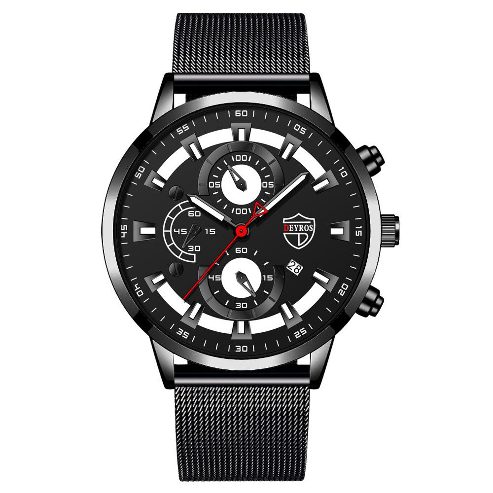 Mesh Strap Men S Watch Business Fashion Automatic Calendar Luminous Quartz Watch