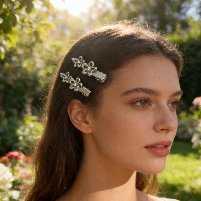Punk Barrettes Hair Clip Floral Sweet Metallic Flower Flat Clip Hairpin Flower Floral 2000s Hair Clip for Bunches