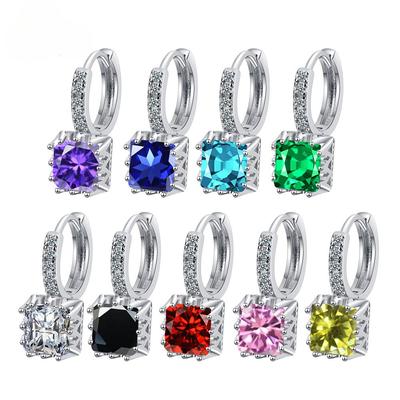 Classic Temperament Inlaid Square Zircon Earrings Simple Sweet Full Diamond Earrings Jewelry