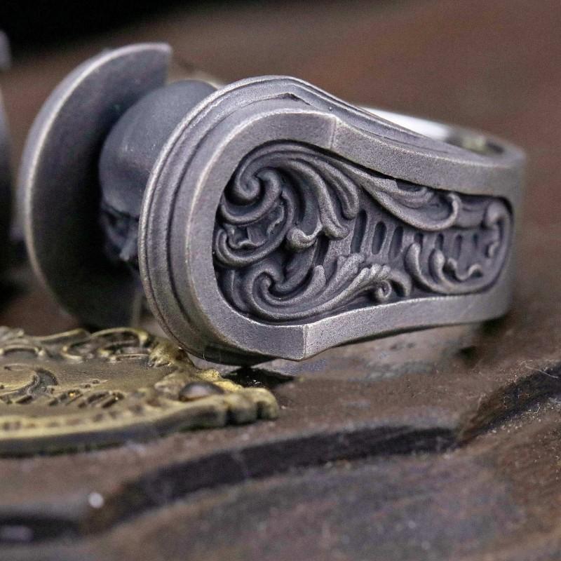 Adjustable Open Ring With Engraved Skull Motif In Antique Finish Sterling Unisex Vintage Gothic Jewelry